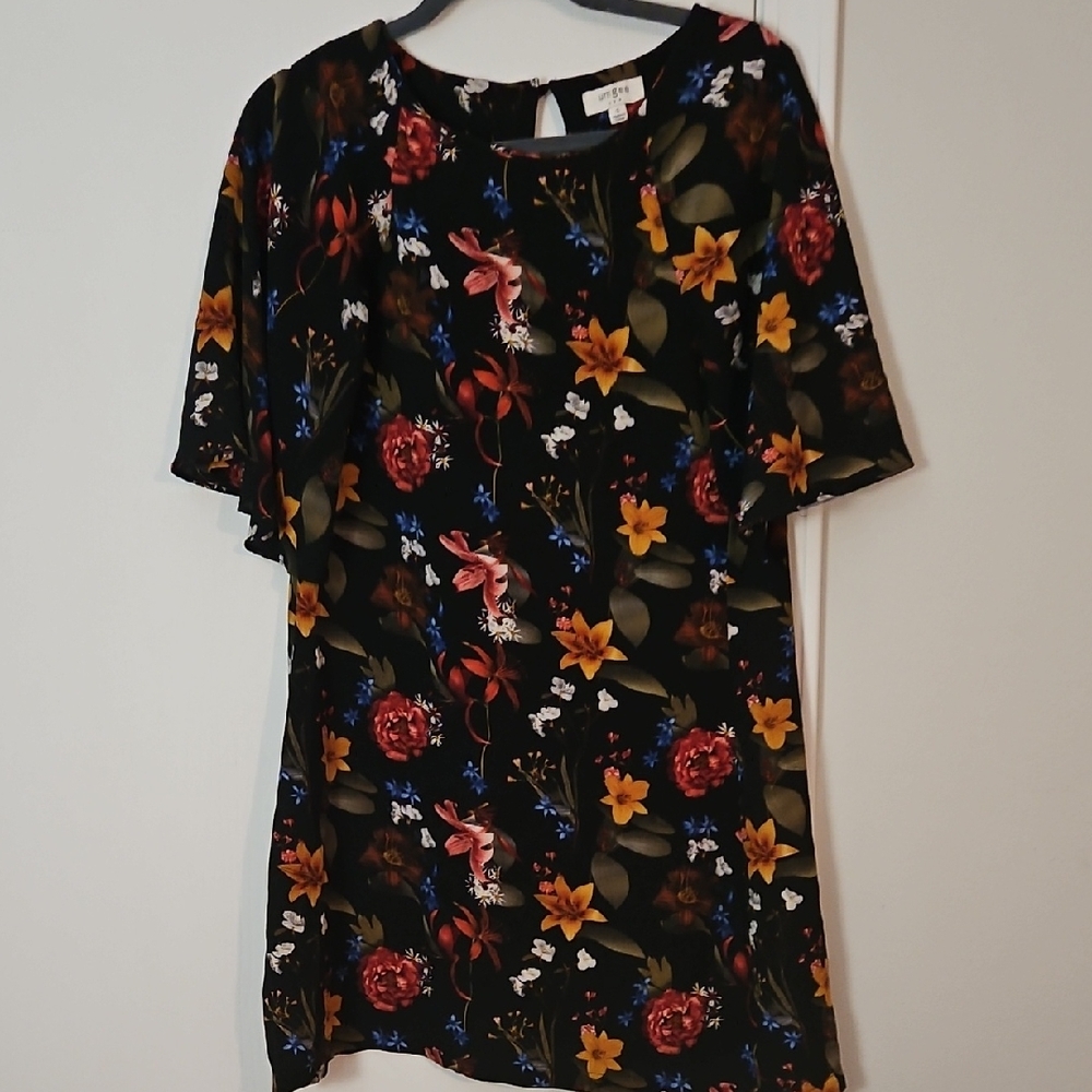 Umgee Red and Orange Floral Short Sleeve Dress